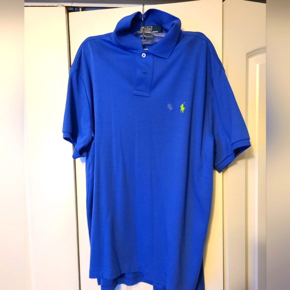 POLO RALPH LAUREN CUSTOM FIT BLUE POLO LARGE